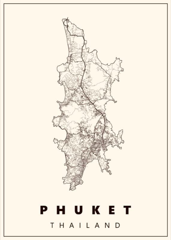 Map of Phuket showing yoga class locations