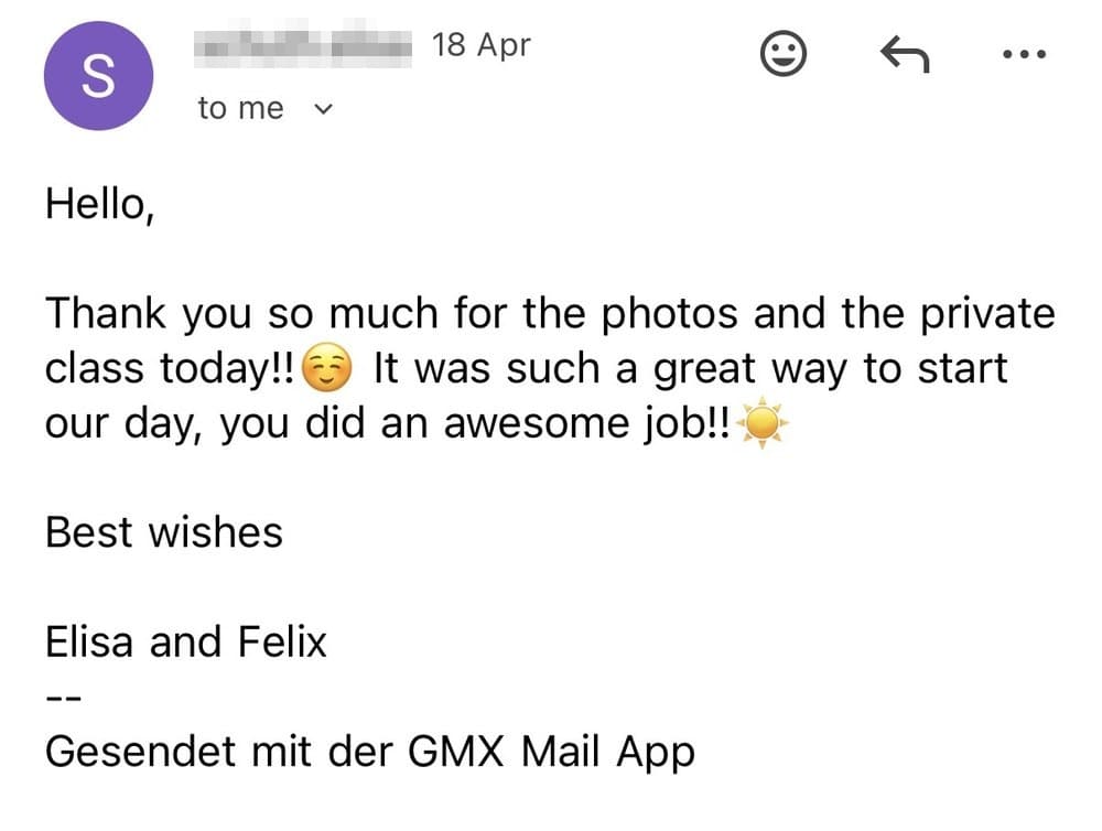 Message from Elisa and Felix after a private class